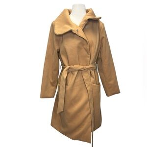 Eloquii Camel Brown Belted‎ Coat Collar Tan